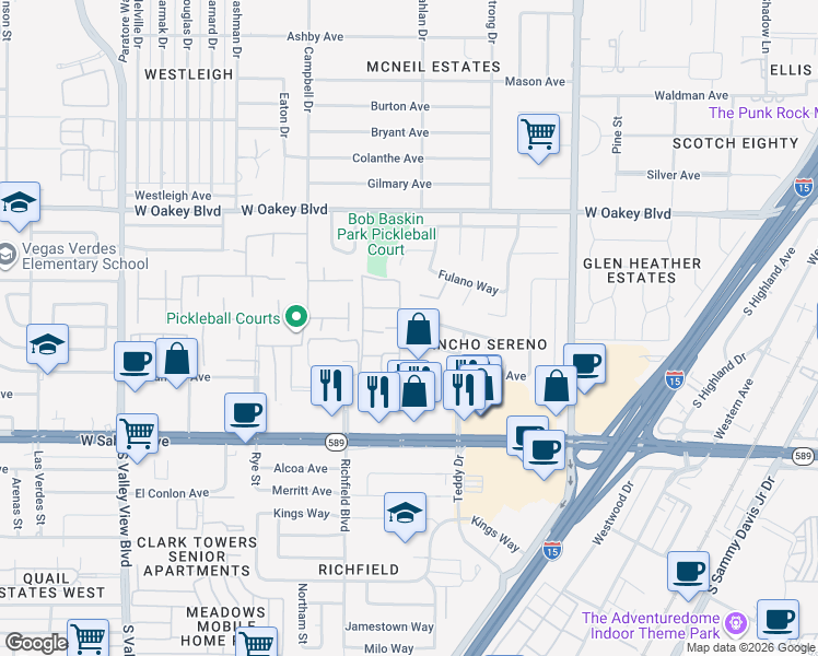 map of restaurants, bars, coffee shops, grocery stores, and more near 2732 Sidonia Avenue in Las Vegas
