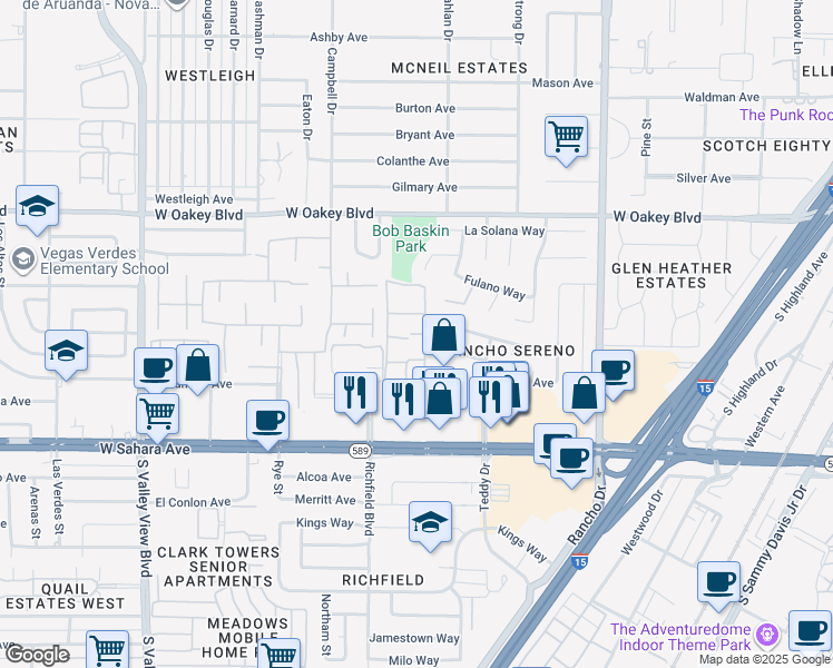map of restaurants, bars, coffee shops, grocery stores, and more near 2900 El Camino Avenue in Las Vegas
