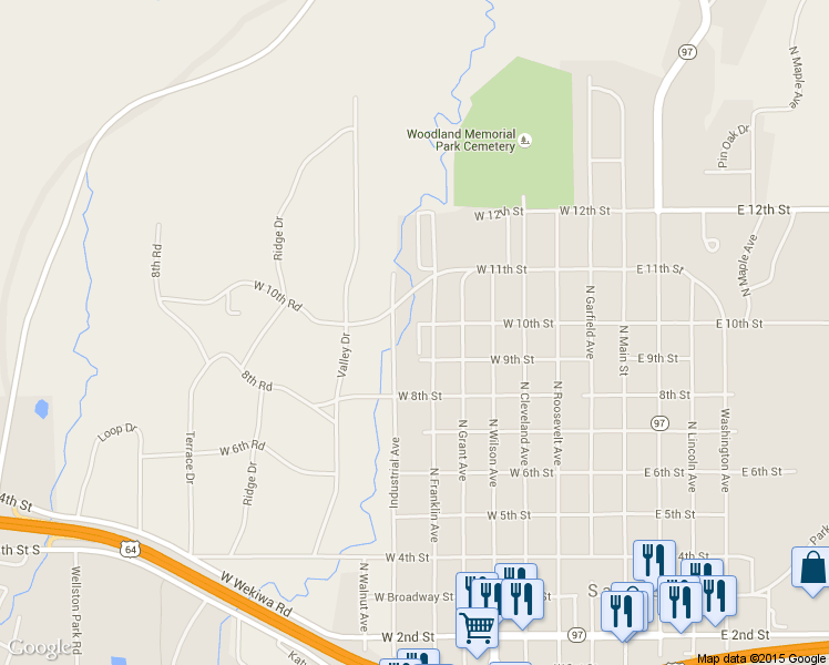 map of restaurants, bars, coffee shops, grocery stores, and more near 1001 North Industrial Avenue in Sand Springs