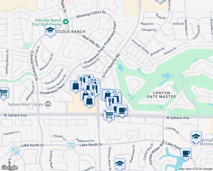 map of restaurants, bars, coffee shops, grocery stores, and more near 2200 South Fort Apache Road in Las Vegas