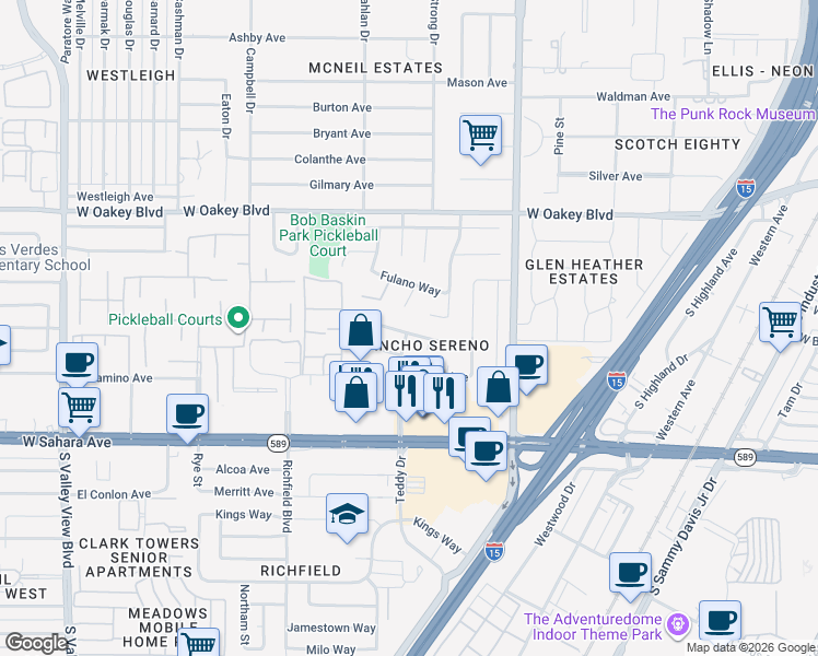 map of restaurants, bars, coffee shops, grocery stores, and more near 2624 Sidonia Avenue in Las Vegas