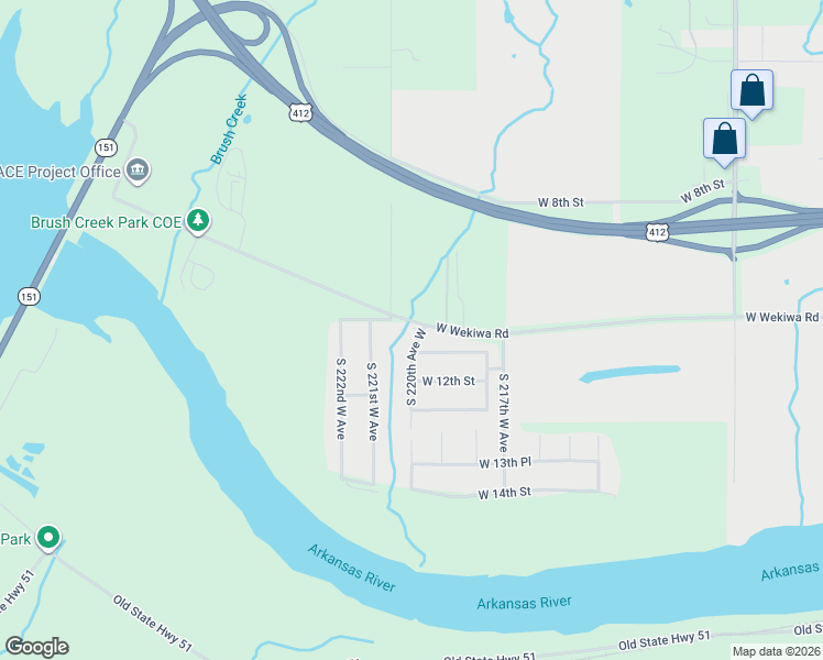 map of restaurants, bars, coffee shops, grocery stores, and more near 1010 South 220th West Avenue in Sand Springs