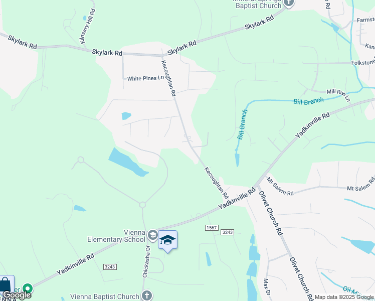 map of restaurants, bars, coffee shops, grocery stores, and more near 2790 Kecoughtan Road in Pfafftown