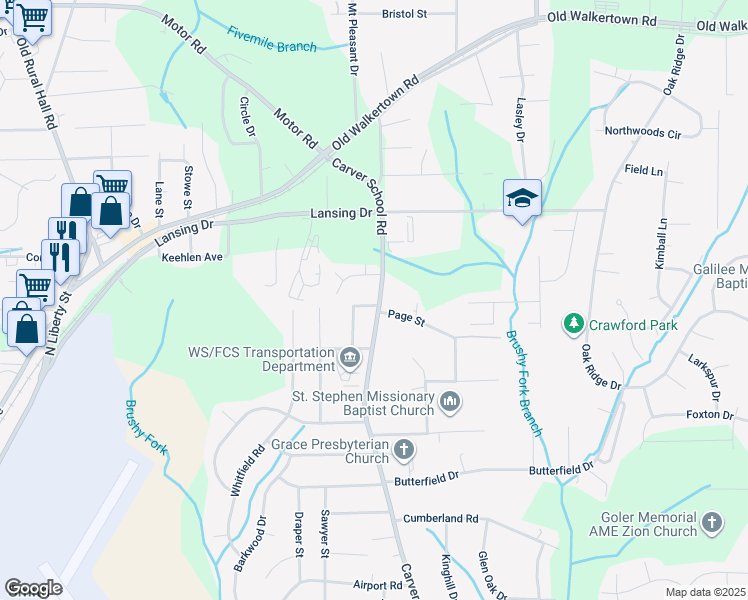 map of restaurants, bars, coffee shops, grocery stores, and more near 4280 Viking Drive in Winston-Salem