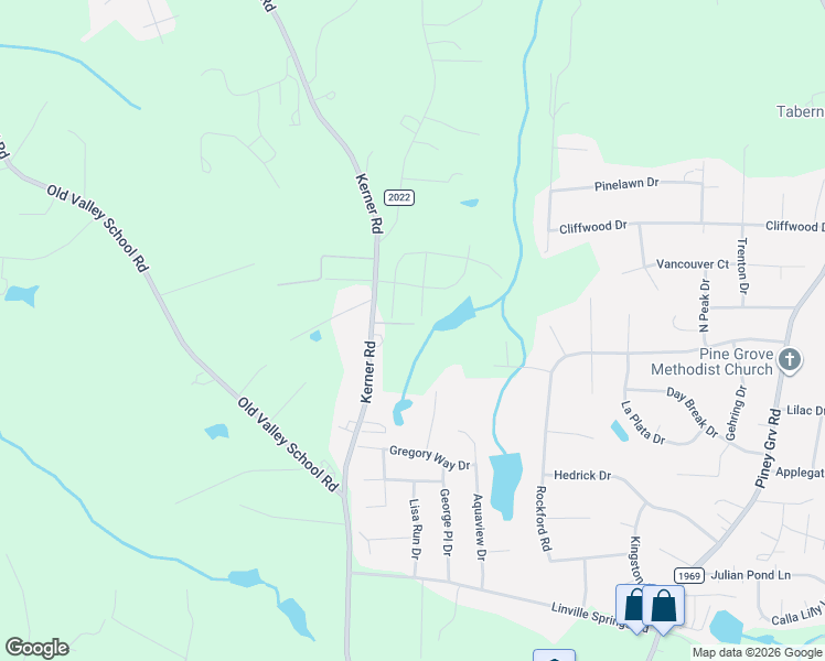 map of restaurants, bars, coffee shops, grocery stores, and more near 1125 Kerner Road in Kernersville