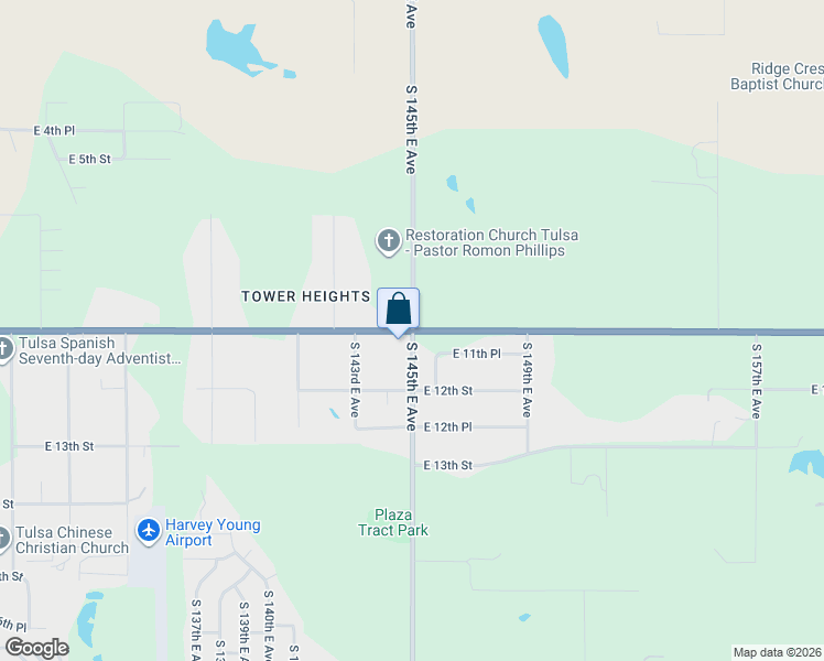 map of restaurants, bars, coffee shops, grocery stores, and more near 1028 South 145th East Avenue in Tulsa