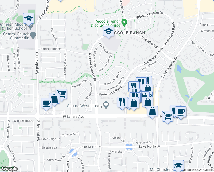 map of restaurants, bars, coffee shops, grocery stores, and more near 2024 Summit Pointe Drive in Las Vegas