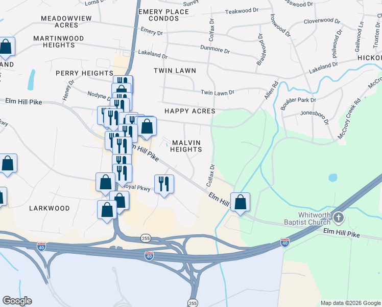map of restaurants, bars, coffee shops, grocery stores, and more near 918 Shauna Drive in Nashville