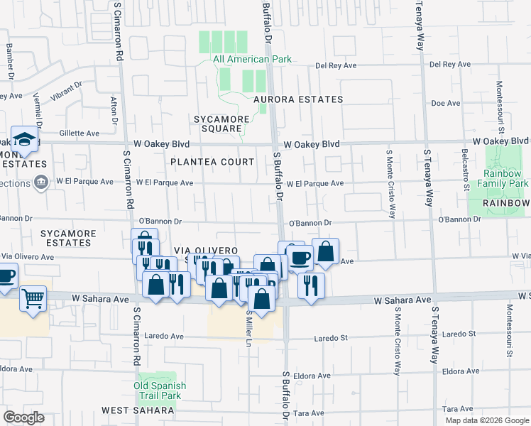 map of restaurants, bars, coffee shops, grocery stores, and more near 2131 Alexa Breanne Court in Las Vegas