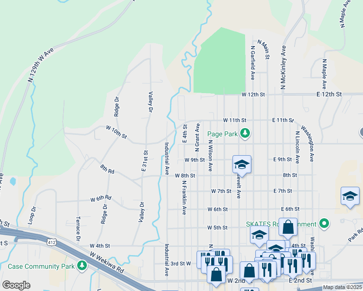 map of restaurants, bars, coffee shops, grocery stores, and more near 920 North Franklin Avenue in Sand Springs