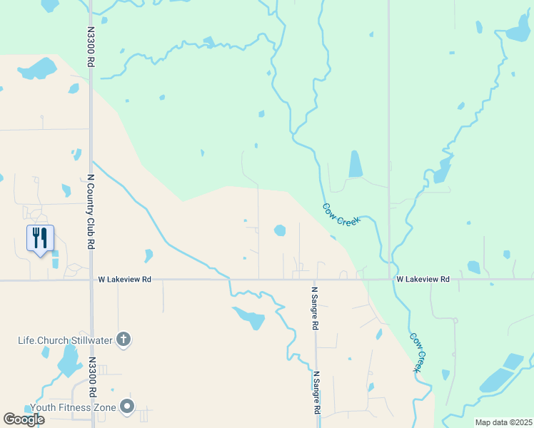 map of restaurants, bars, coffee shops, grocery stores, and more near 2617 Coyote Run in Stillwater