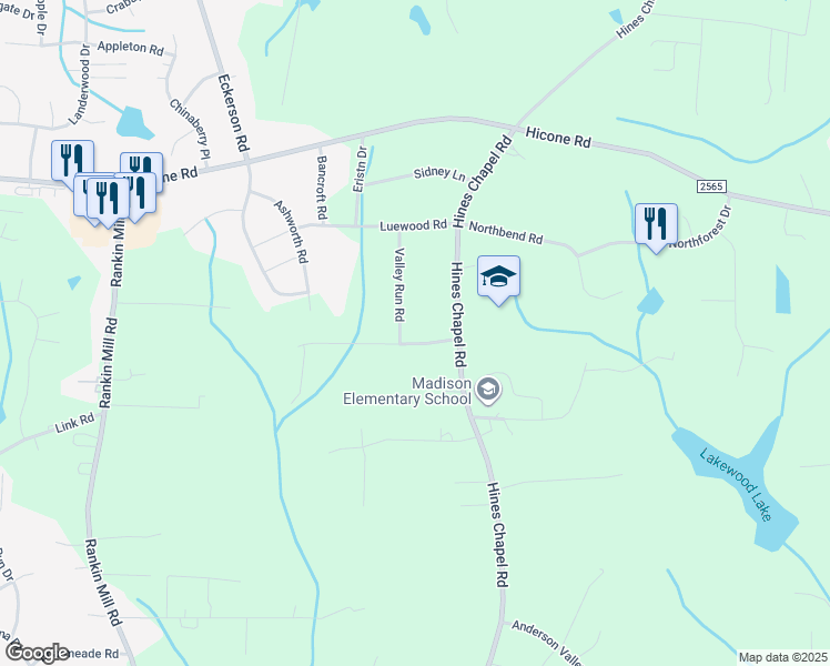 map of restaurants, bars, coffee shops, grocery stores, and more near 5104 Valley Run Road in McLeansville