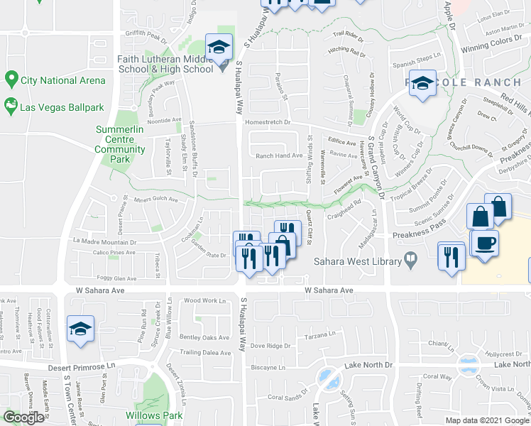 map of restaurants, bars, coffee shops, grocery stores, and more near 10009 Pinnacle Pass Drive in Las Vegas