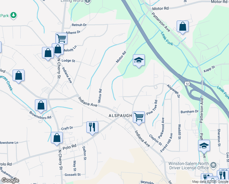 map of restaurants, bars, coffee shops, grocery stores, and more near 224 Marvin Boulevard in Winston-Salem