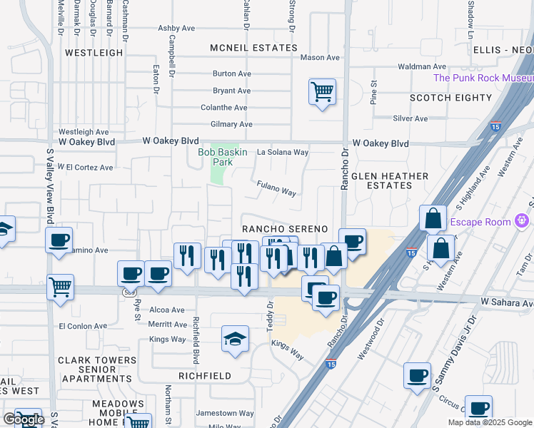 map of restaurants, bars, coffee shops, grocery stores, and more near 2708 Sidonia Avenue in Las Vegas