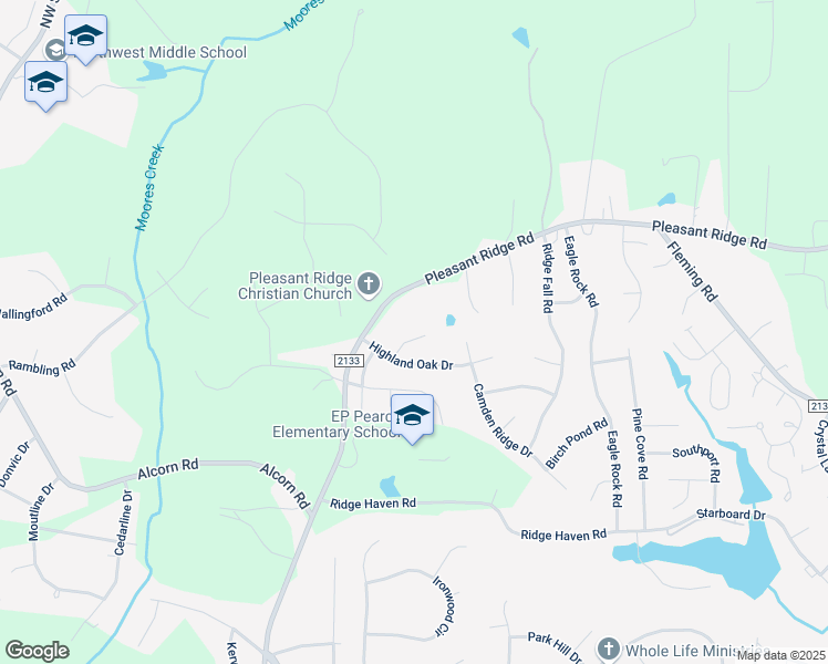 map of restaurants, bars, coffee shops, grocery stores, and more near 5213 Highland Oak Court in Greensboro