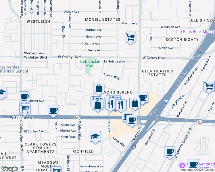 map of restaurants, bars, coffee shops, grocery stores, and more near 2708 Sidonia Avenue in Las Vegas
