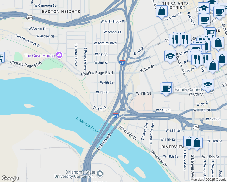 map of restaurants, bars, coffee shops, grocery stores, and more near 403 South Nogales Avenue in Tulsa