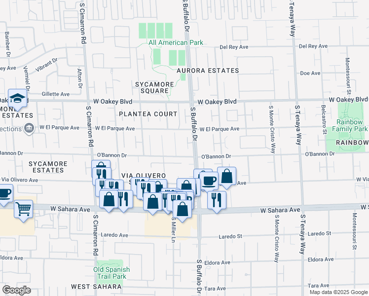 map of restaurants, bars, coffee shops, grocery stores, and more near 2030 Alexa Breanne Court in Las Vegas