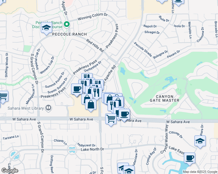 map of restaurants, bars, coffee shops, grocery stores, and more near 2200 South Fort Apache Road in Las Vegas