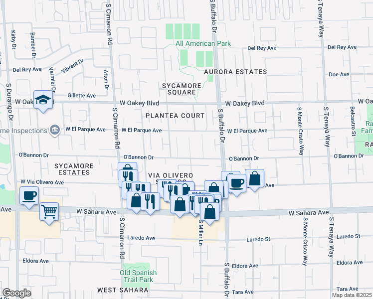 map of restaurants, bars, coffee shops, grocery stores, and more near 2101 Diamond Bar Drive in Las Vegas
