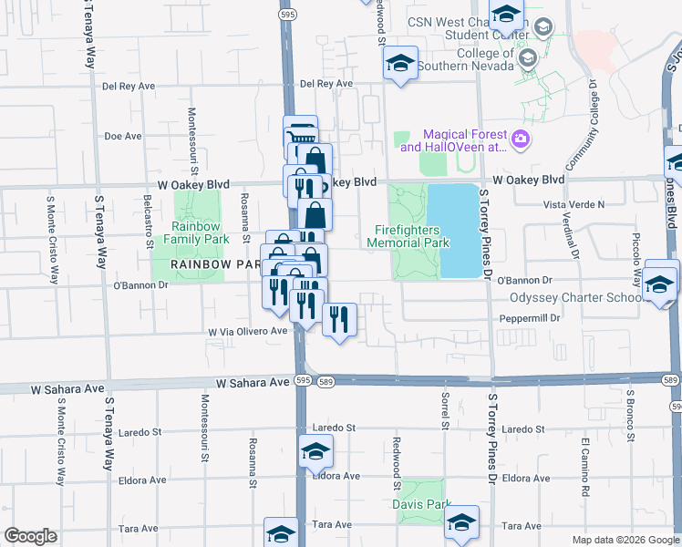 map of restaurants, bars, coffee shops, grocery stores, and more near 6775 Sierra Trail in Las Vegas