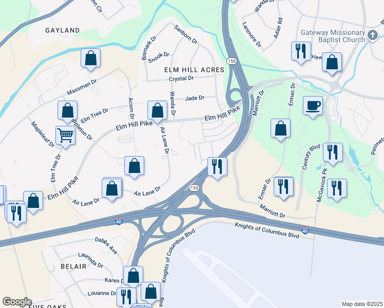 map of restaurants, bars, coffee shops, grocery stores, and more near 2131 Elm Hill Pike in Nashville