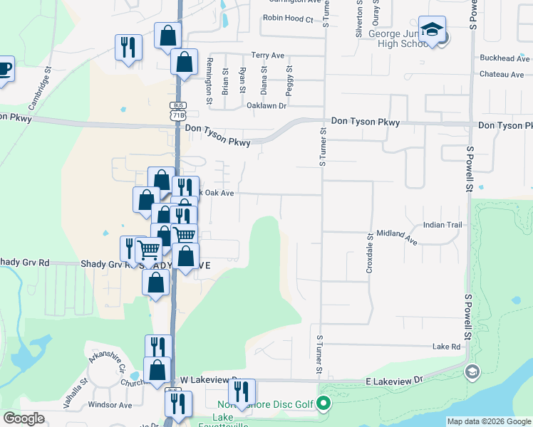 map of restaurants, bars, coffee shops, grocery stores, and more near 305 Black Oak Avenue in Springdale