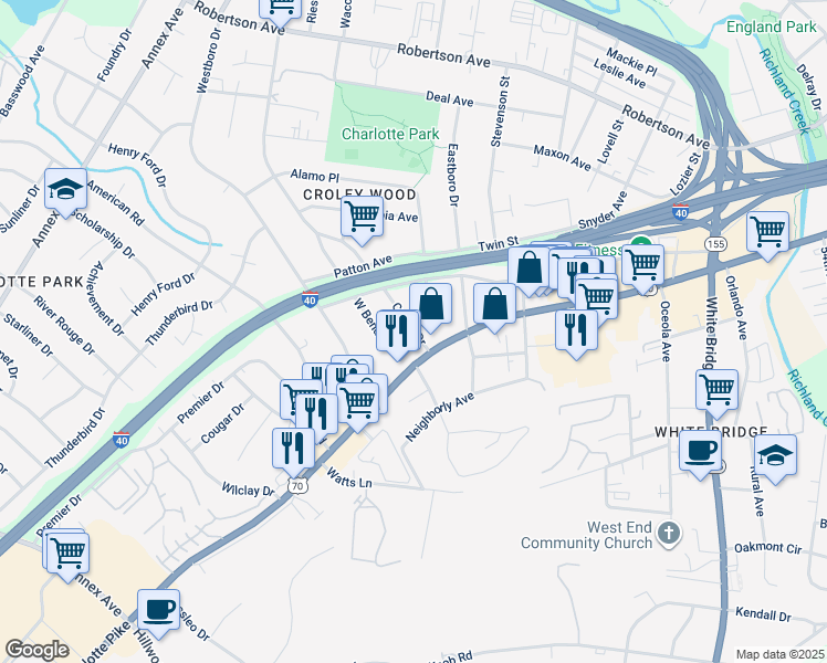 map of restaurants, bars, coffee shops, grocery stores, and more near 416 Croley Drive in Nashville
