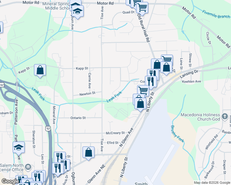 map of restaurants, bars, coffee shops, grocery stores, and more near 4333 Grove Avenue in Winston-Salem