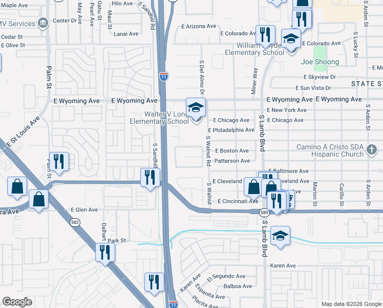 map of restaurants, bars, coffee shops, grocery stores, and more near 3939 Captain Jon Avenue in Las Vegas