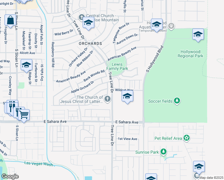 map of restaurants, bars, coffee shops, grocery stores, and more near 2150 Tree Line Drive in Las Vegas