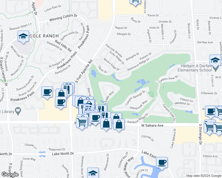 map of restaurants, bars, coffee shops, grocery stores, and more near 9001 Emerald Hills Way in Las Vegas