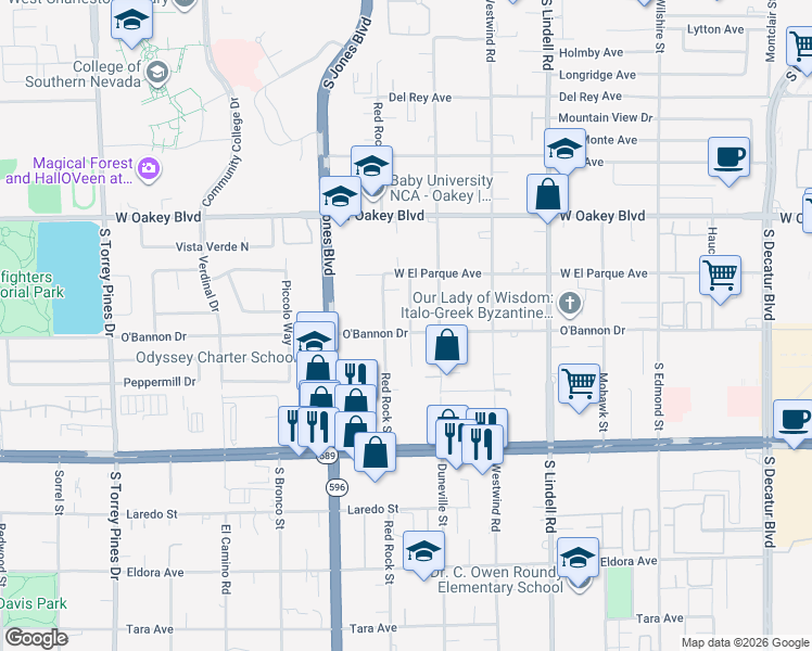 map of restaurants, bars, coffee shops, grocery stores, and more near 2135 Saratoga Street in Las Vegas