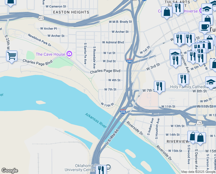 map of restaurants, bars, coffee shops, grocery stores, and more near 423 South Phoenix Avenue in Tulsa