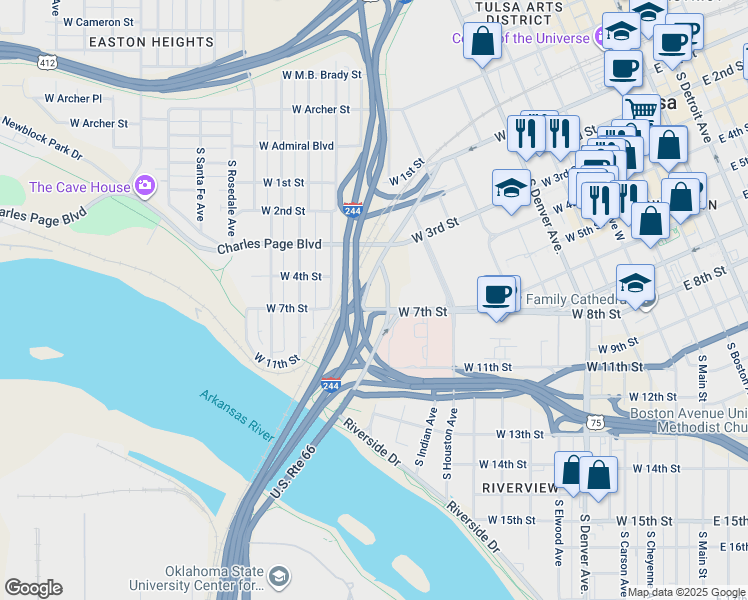 map of restaurants, bars, coffee shops, grocery stores, and more near 420 South Lawton Avenue in Tulsa
