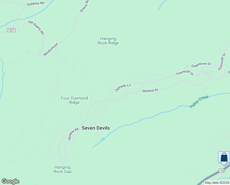 map of restaurants, bars, coffee shops, grocery stores, and more near 127 Cliffside Lane in Seven Devils