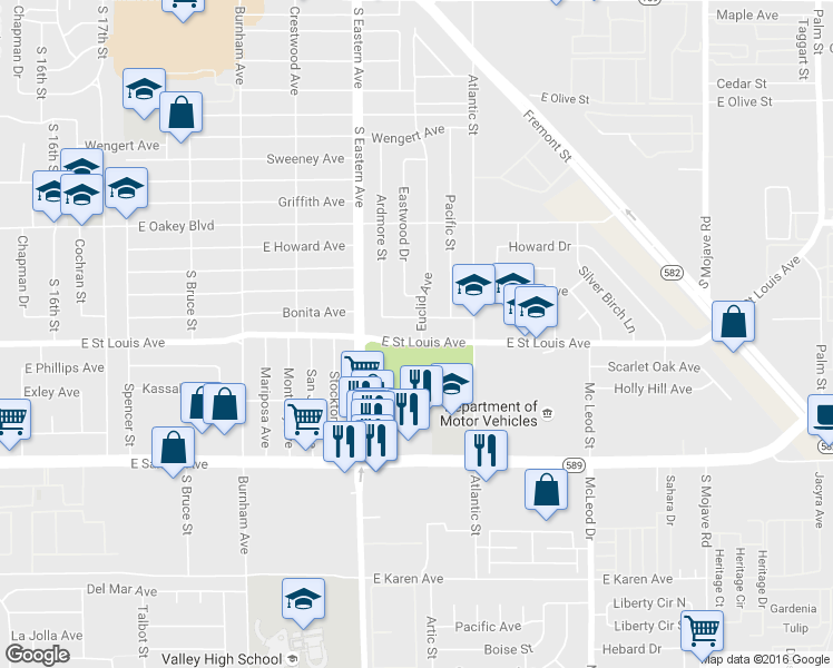 map of restaurants, bars, coffee shops, grocery stores, and more near 2204 Hoyt Avenue in Las Vegas