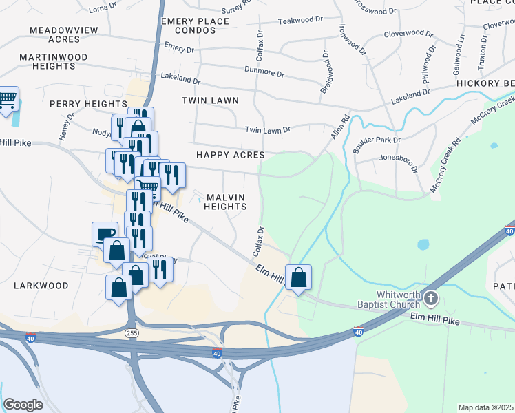 map of restaurants, bars, coffee shops, grocery stores, and more near 2811 Shauna Court in Nashville