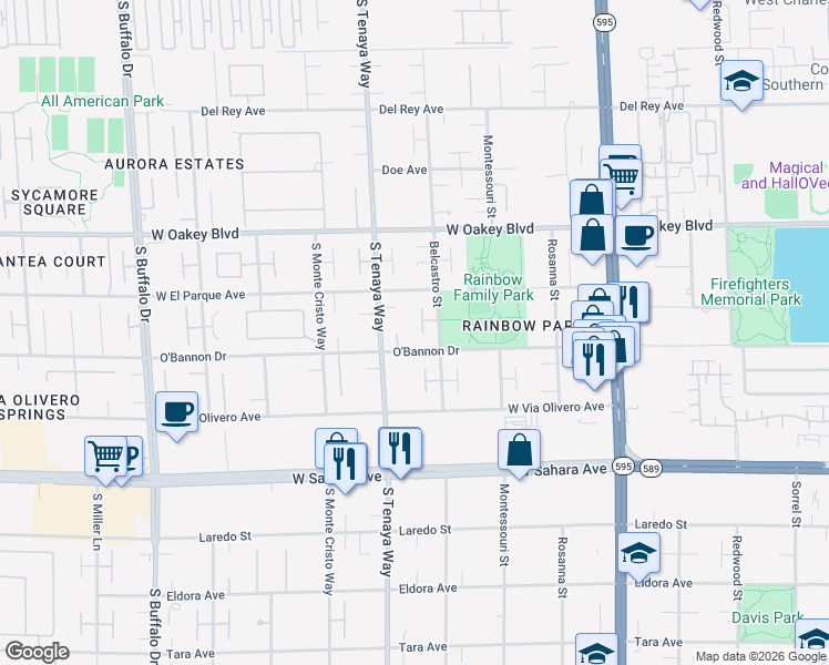 map of restaurants, bars, coffee shops, grocery stores, and more near 2111 Bogart Court in Las Vegas