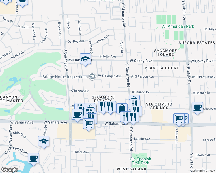 map of restaurants, bars, coffee shops, grocery stores, and more near 2111 Shenley Court in Las Vegas