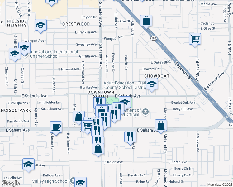 map of restaurants, bars, coffee shops, grocery stores, and more near 2137 East Saint Louis Avenue in Las Vegas