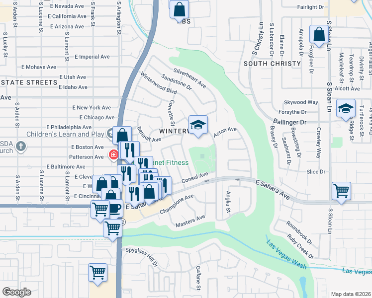 map of restaurants, bars, coffee shops, grocery stores, and more near 2152 Citroen Street in Las Vegas