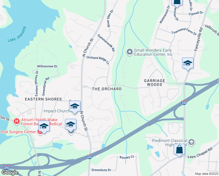 map of restaurants, bars, coffee shops, grocery stores, and more near 300 Peach Orchard Drive in Greensboro