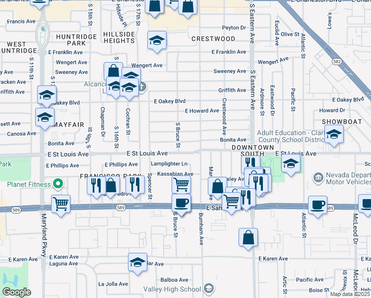 map of restaurants, bars, coffee shops, grocery stores, and more near 1809 East Saint Louis Avenue in Las Vegas