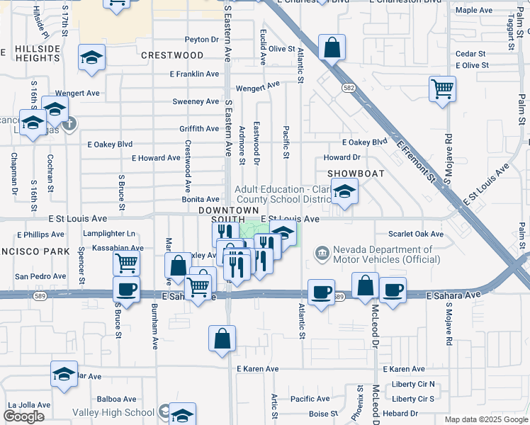 map of restaurants, bars, coffee shops, grocery stores, and more near 2137 East Saint Louis Avenue in Las Vegas