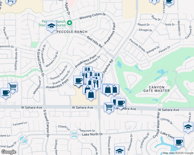 map of restaurants, bars, coffee shops, grocery stores, and more near 2251 South Fort Apache Road in Las Vegas