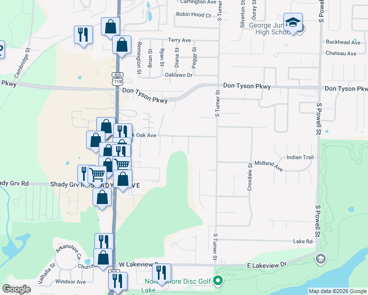 map of restaurants, bars, coffee shops, grocery stores, and more near 305 Black Oak Avenue in Springdale