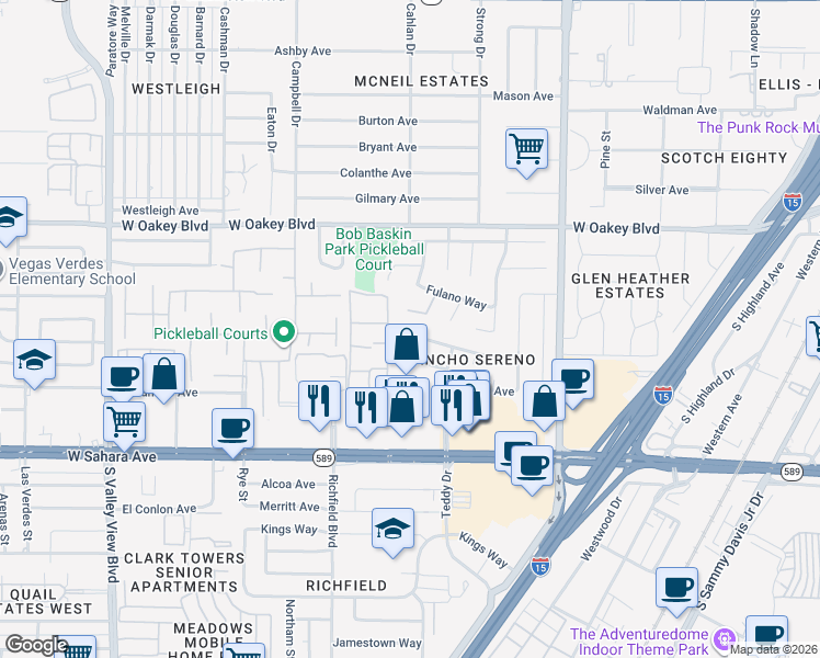 map of restaurants, bars, coffee shops, grocery stores, and more near 2732 Sidonia Avenue in Las Vegas