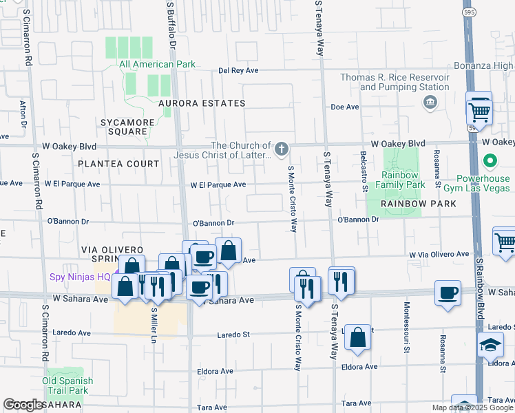 map of restaurants, bars, coffee shops, grocery stores, and more near 7503 Yonie Court in Las Vegas